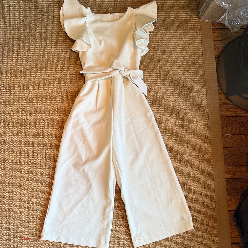 GB Girls Cream Ruffle Sleeve Jumpsuit